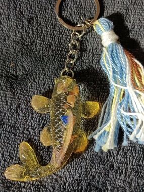 Pink Fish Keychain Rose Petals Amethyst Lapis Stone Pastel Tassel Bag Charm
